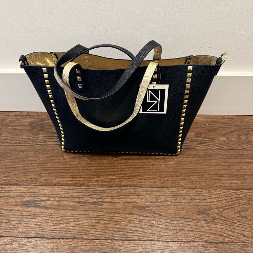 INZI Black & Gold Stud Accent Shoulder Tote (2 Bags in 1)